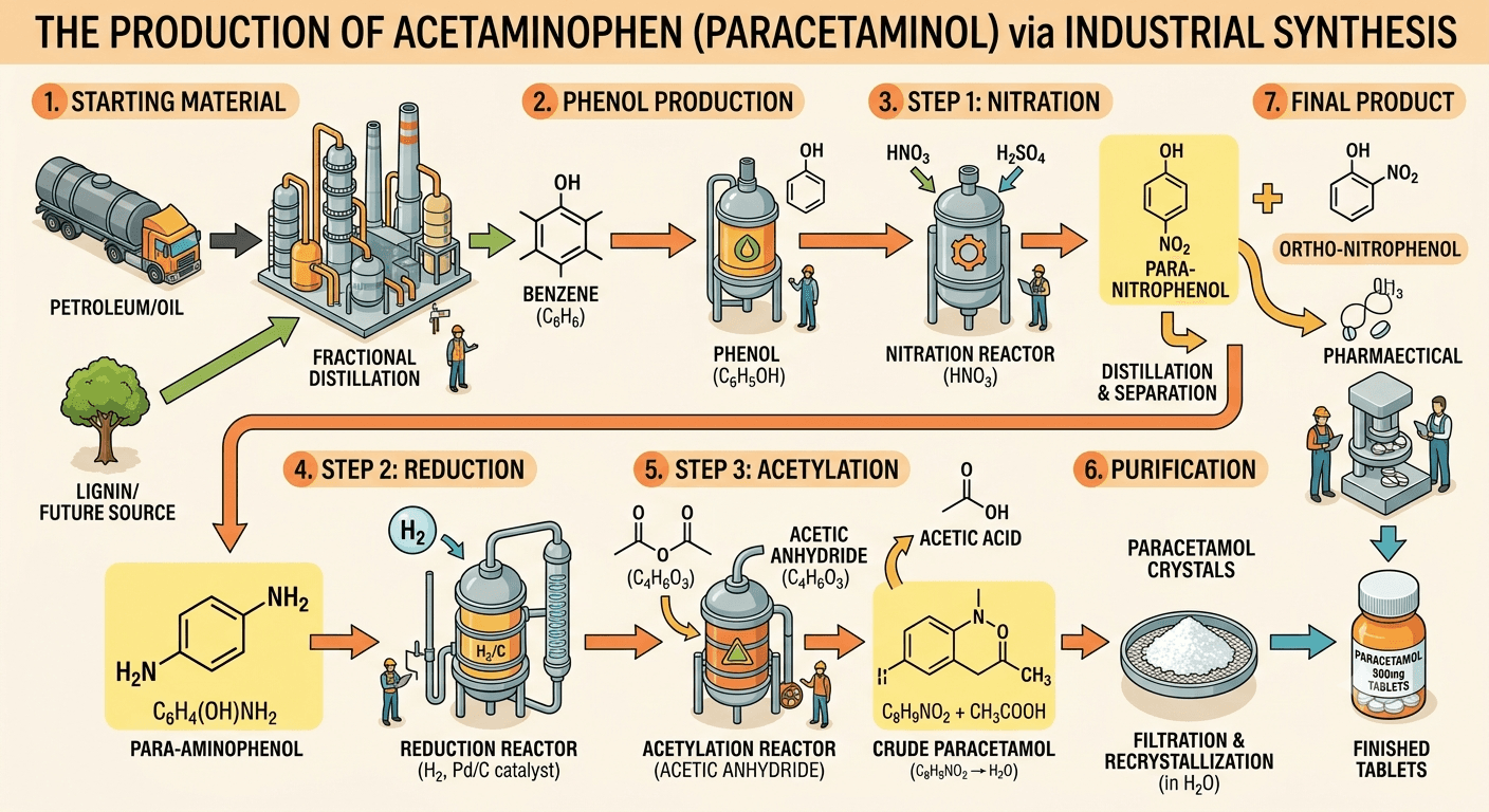 Bagaimana Parasetamol Dibuat? Proses Sintesis Industri